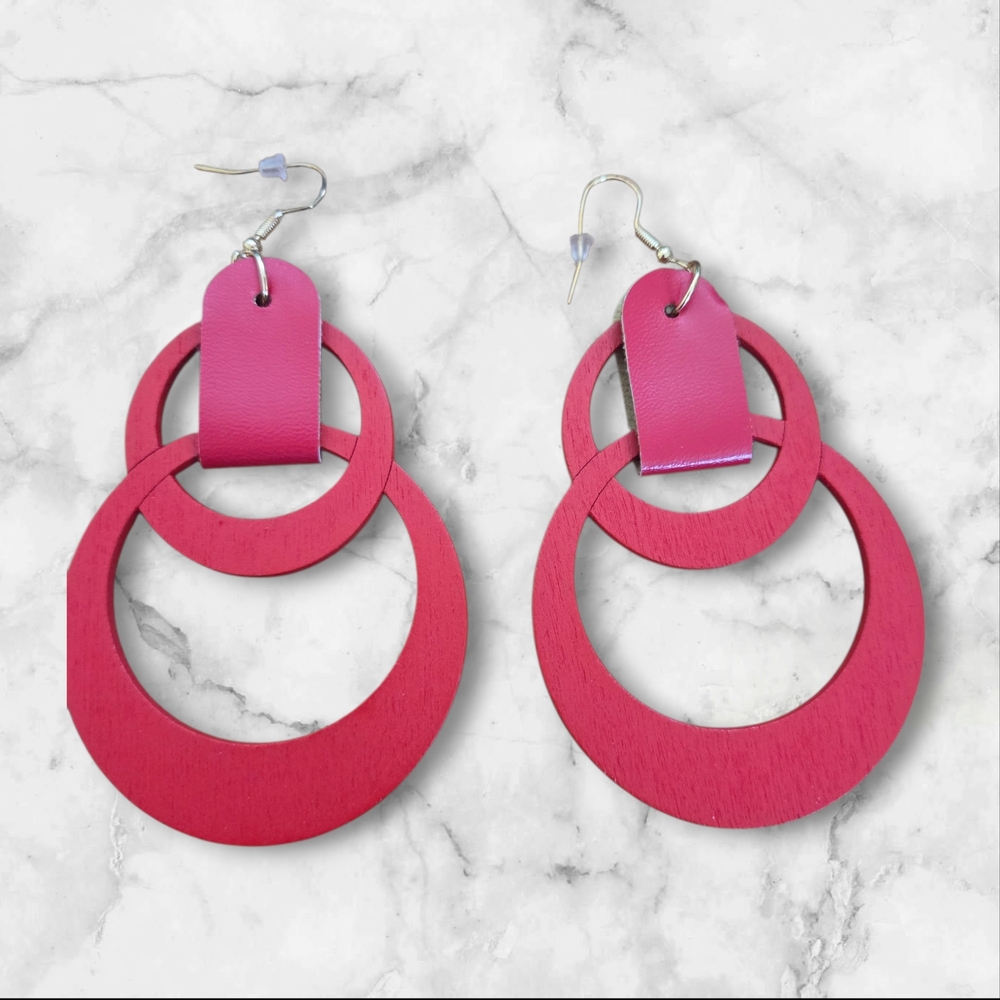 Pastels Clothing Hot Pink Double Hoop Drop Earrings